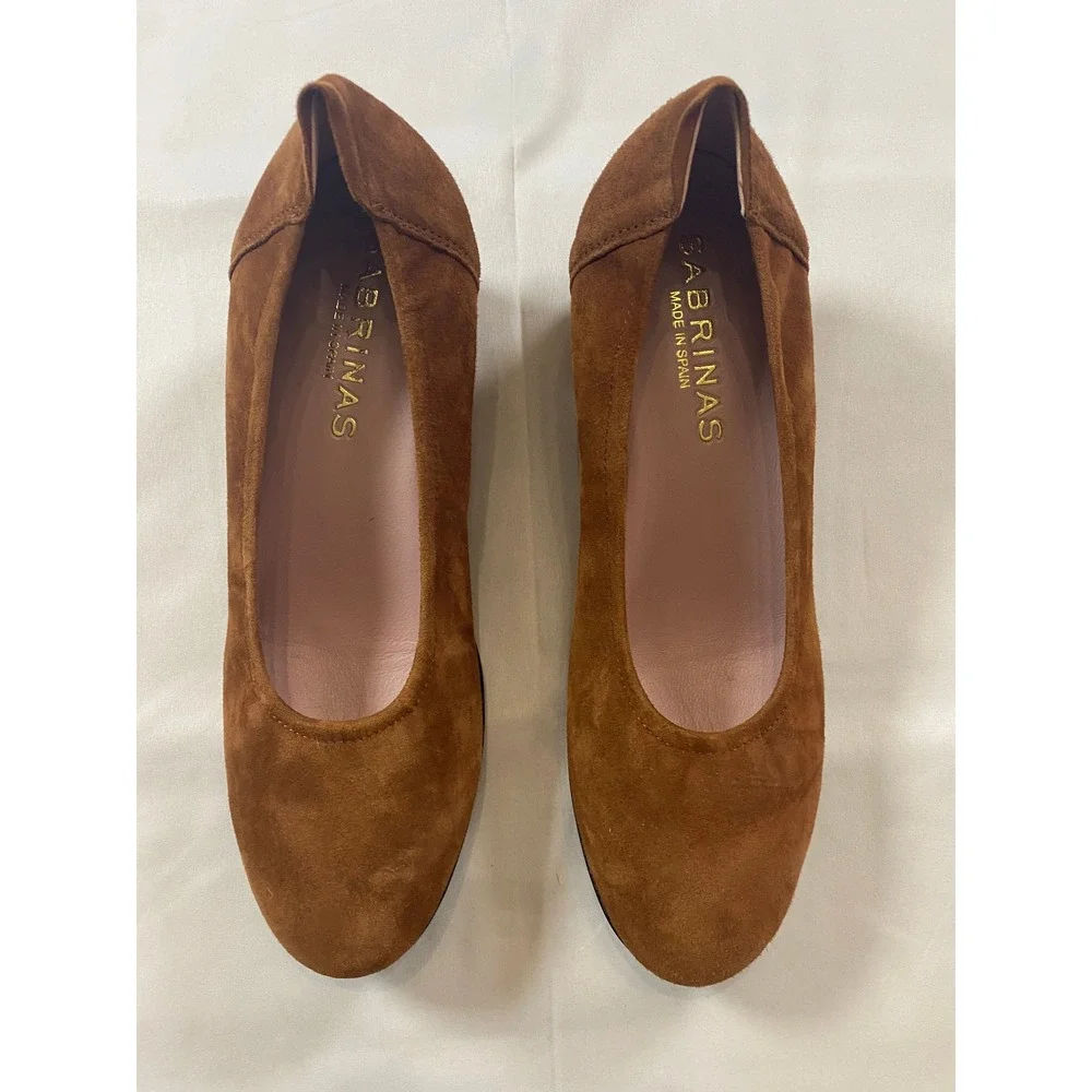 Sabrinas‎ Brown Suede Block Heel Pumps Round Toe Made in Spain EU 38 Womens